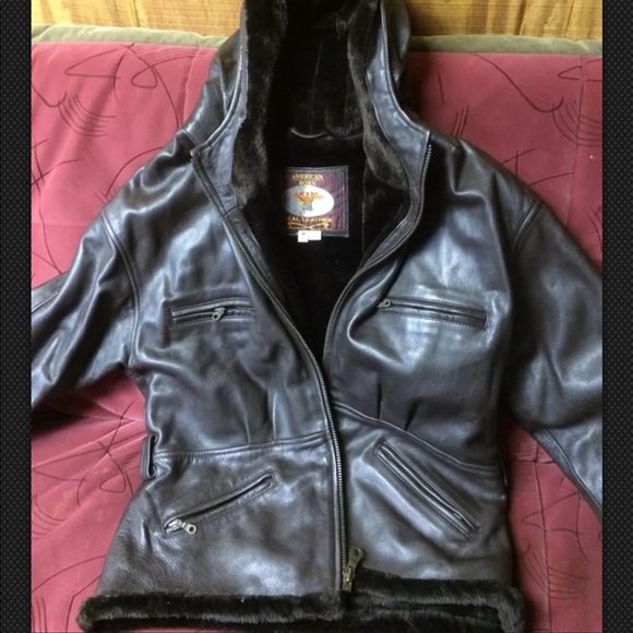 American Born Brown leather hooded jacket size M - Picture 1 of 6